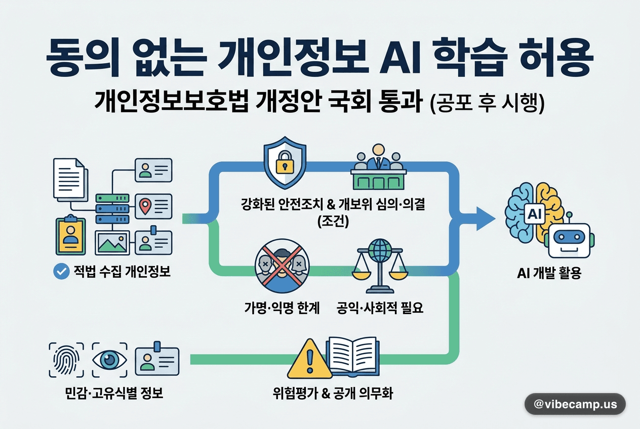 동의 없는 개인정보로 AI 학습 허용 — 개인정보보호법 개정안 국회 통과