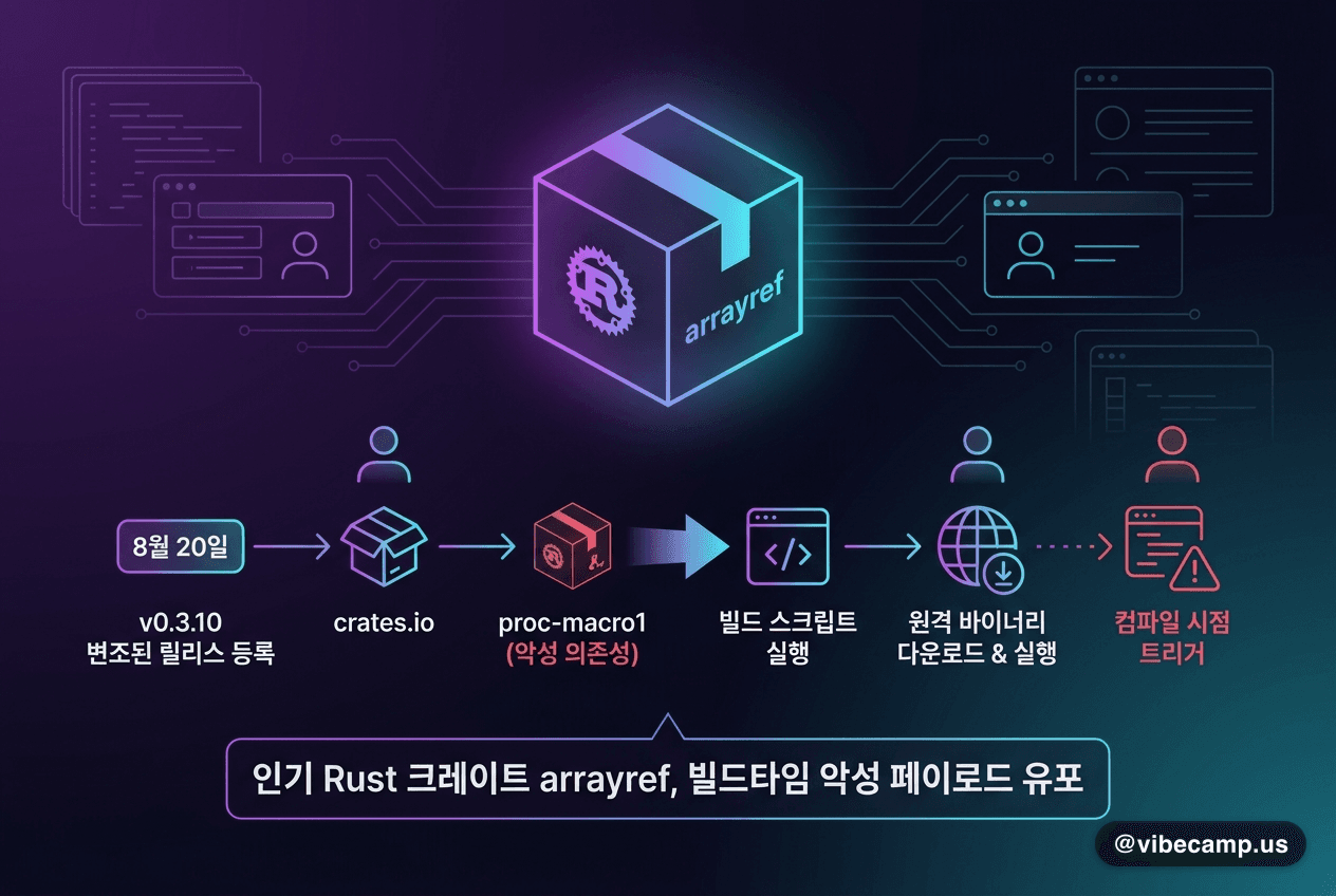 인기 Rust 크레이트 arrayref, 빌드타임 악성 페이로드 유포