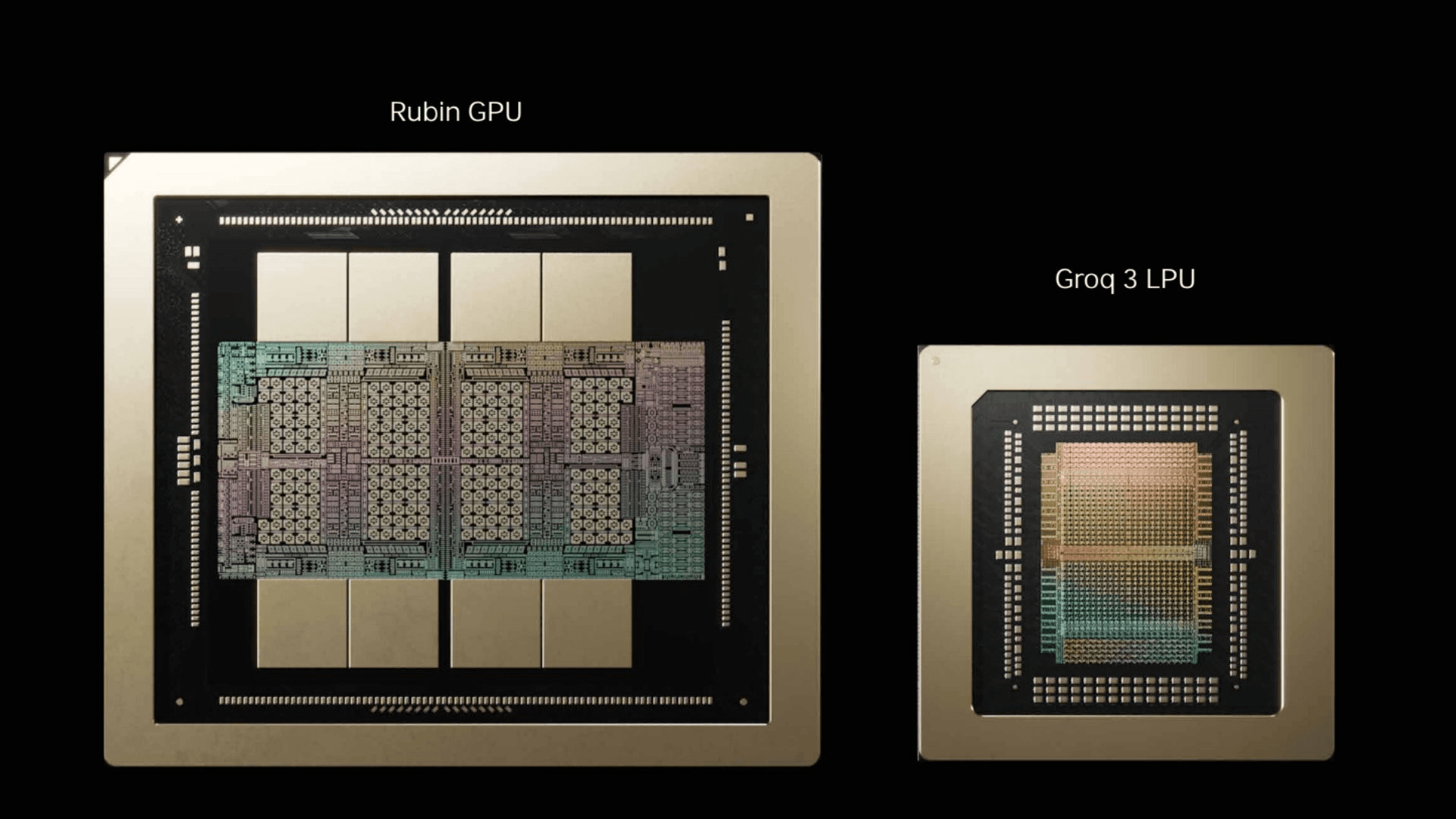 엔비디아 루빈 GPU 다이와 Groq 3 LPU 다이를 나란히 비교한 이미지