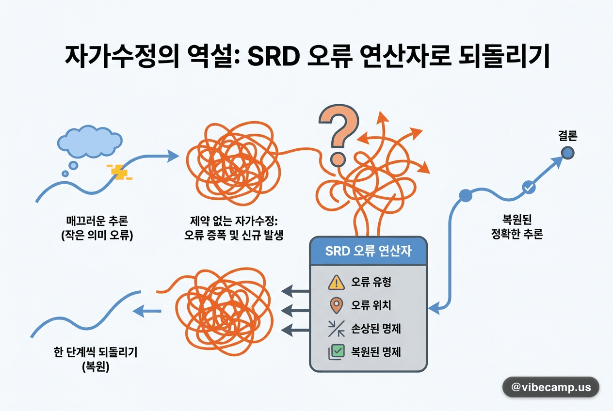 자가수정이 오히려 오류를 키울 때 — 추론 오류를 연산자로 만들어 한 단계씩 되돌립니다
