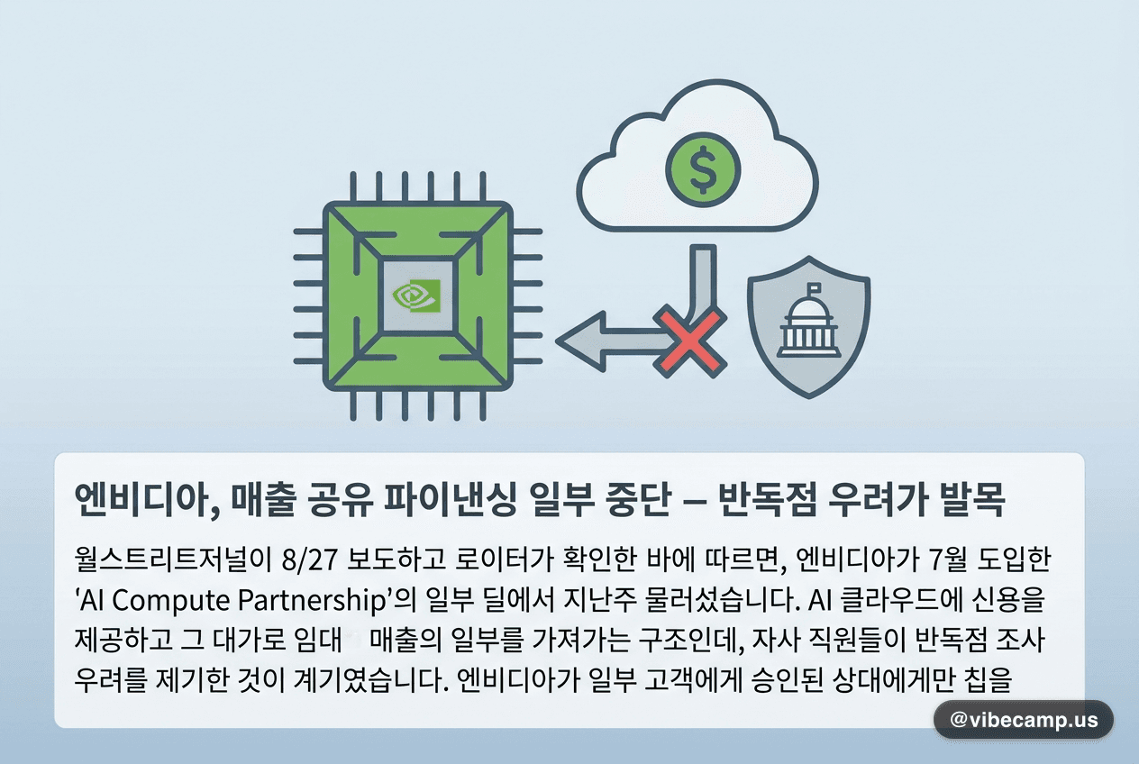 엔비디아, 매출 공유 파이낸싱 일부 중단 — 반독점 우려가 발목