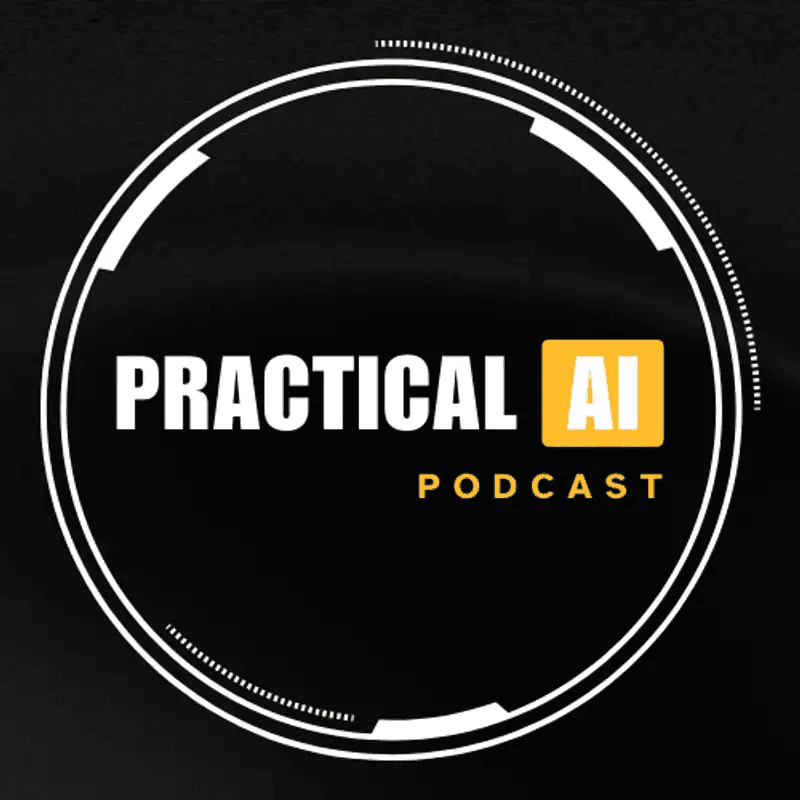 Practical AI 팟캐스트 공식 에피소드 아트 — 검은 배경 원형 프레임 안에 'PRACTICAL AI PODCAST' 로고