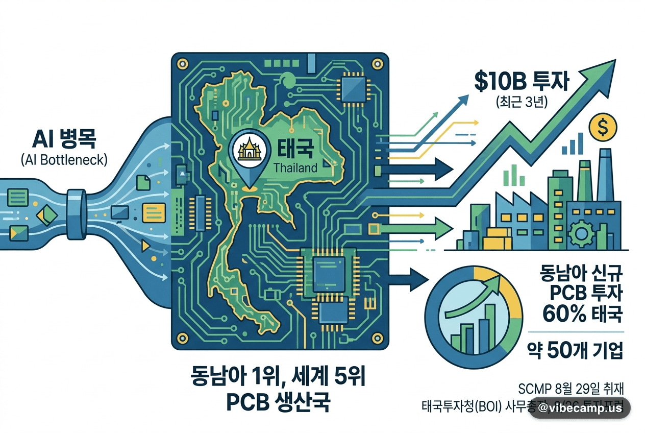 회로기판 패턴으로 그려진 태국 지도 — AI 붐의 배선을 노리는 태국의 전자 부품 산업