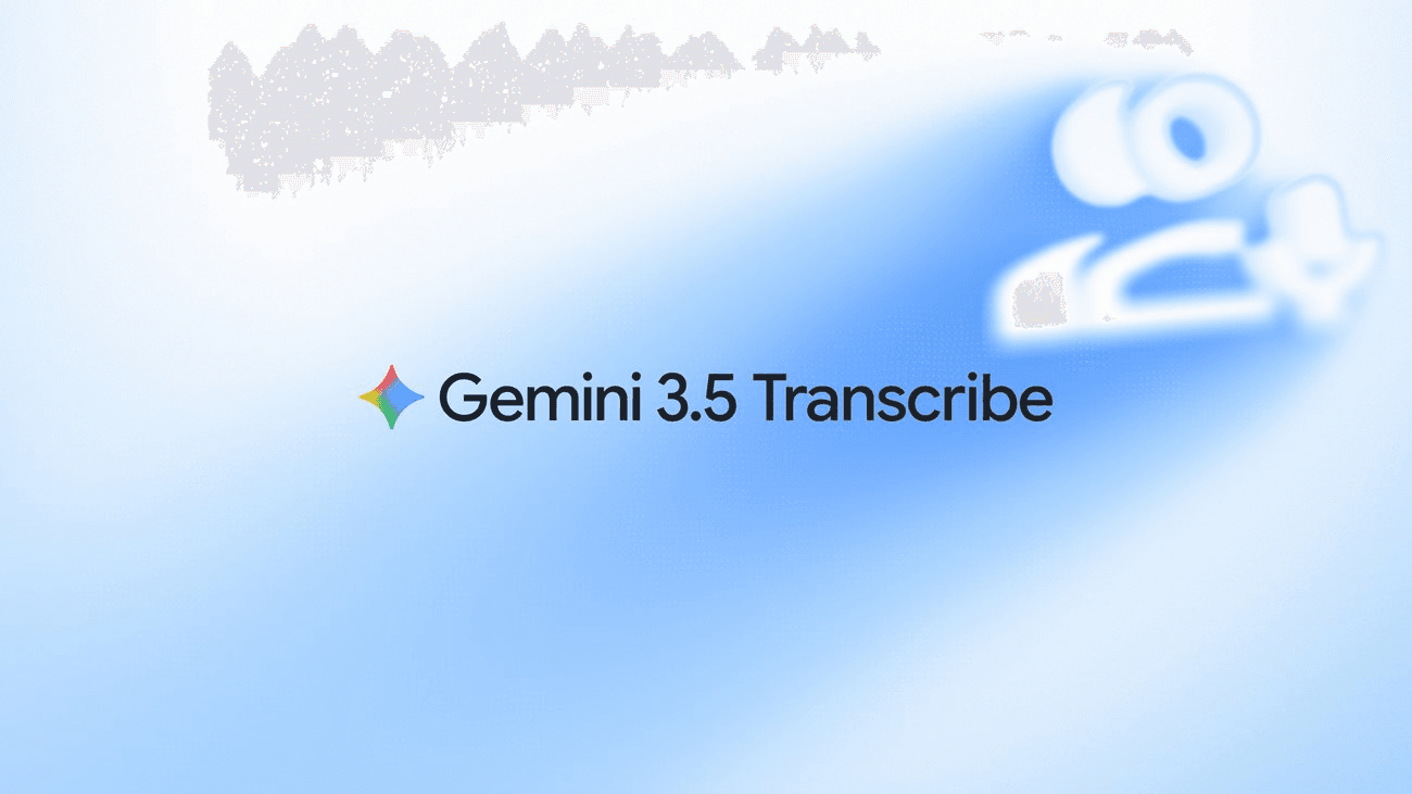 옅은 파란 배경에 'Gemini 3.5 Transcribe' 제품명과 제미나이 로고가 놓인 구글 공식 키비주얼