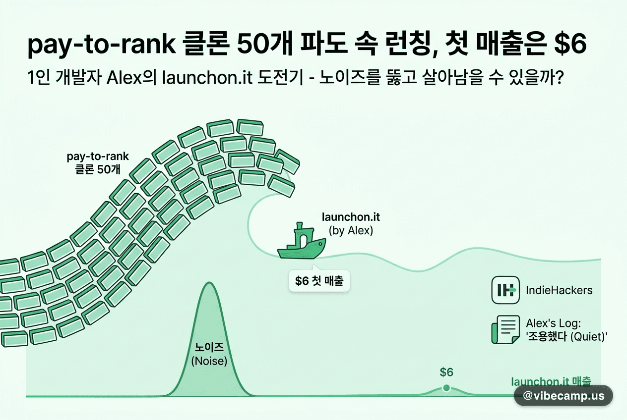pay-to-rank 클론 50개 파도 속 런칭, 첫 매출은 $6
