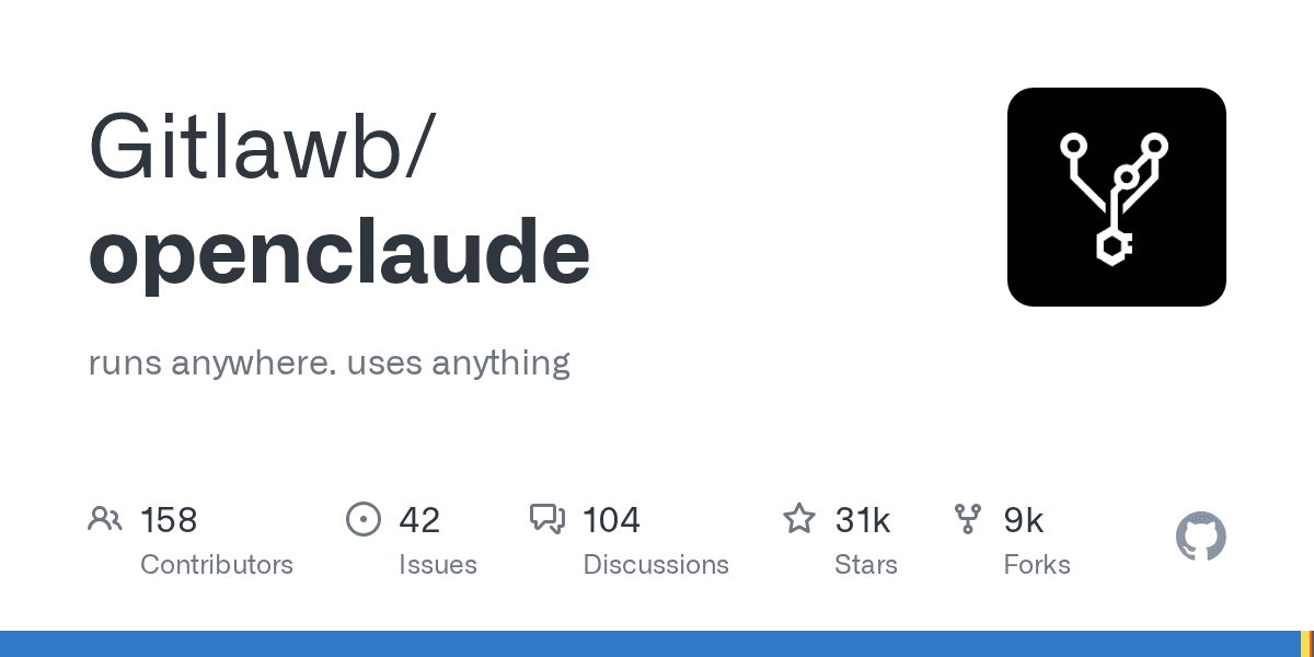 GitHub 저장소 카드 — 20종 이상 프로바이더를 한 CLI로 전환하는 openclaude, 별 3만 개대