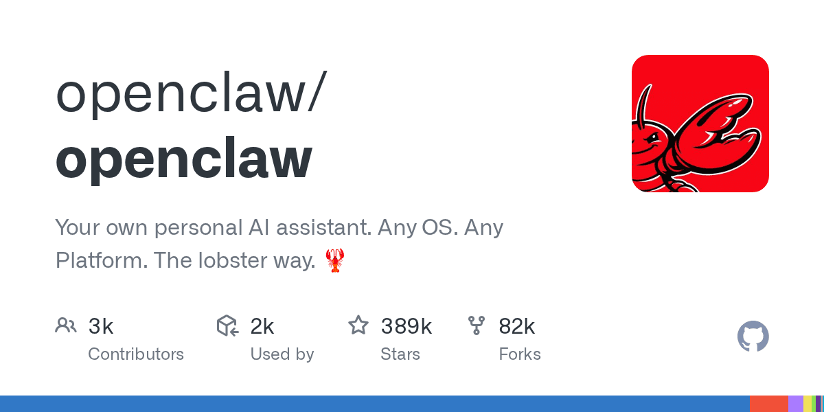 GitHub 저장소 카드 — PR 1만 6천 건을 묶어 발표된 openclaw 2.0