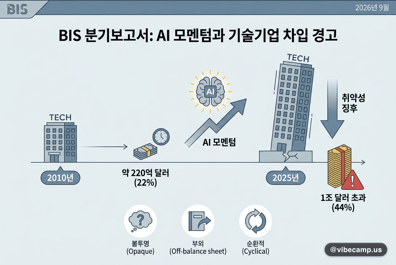 BIS 분기보고서 — AI 모멘텀에 취약성 징후, 기술기업 차입 1조 달러
