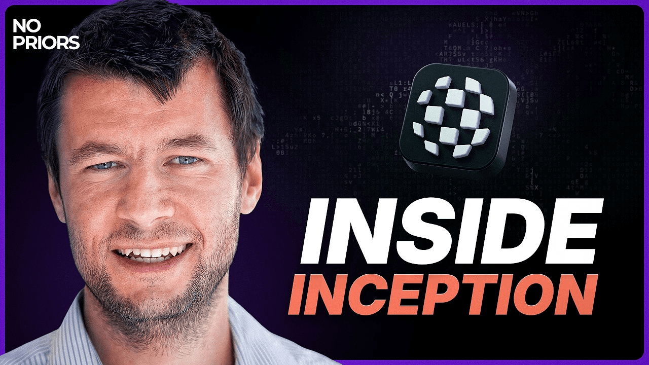 No Priors 팟캐스트 공식 썸네일 — Inception 공동창업자 겸 CEO 스테파노 에르몬과 'INSIDE INCEPTION' 제목
