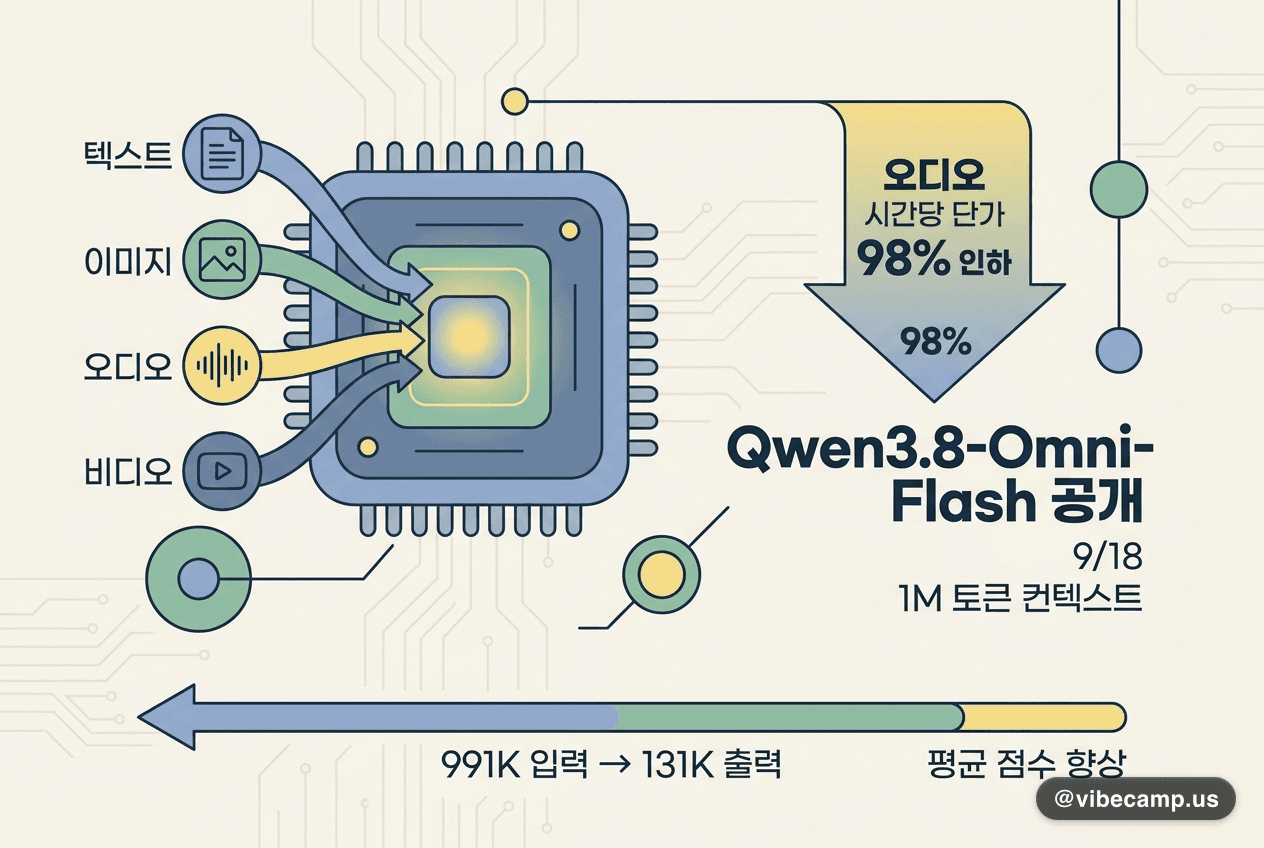 알리바바 Qwen3.8-Omni-Flash 공개 — 오디오 시간당 단가 98% 인하