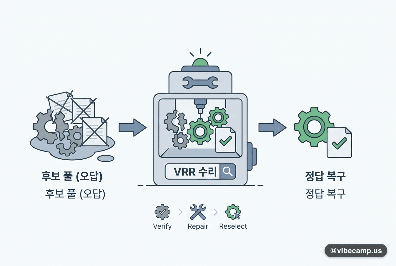 검증기를 심판이 아니라 수리공으로 — 전부 오답인 풀에서도 정답을 복구