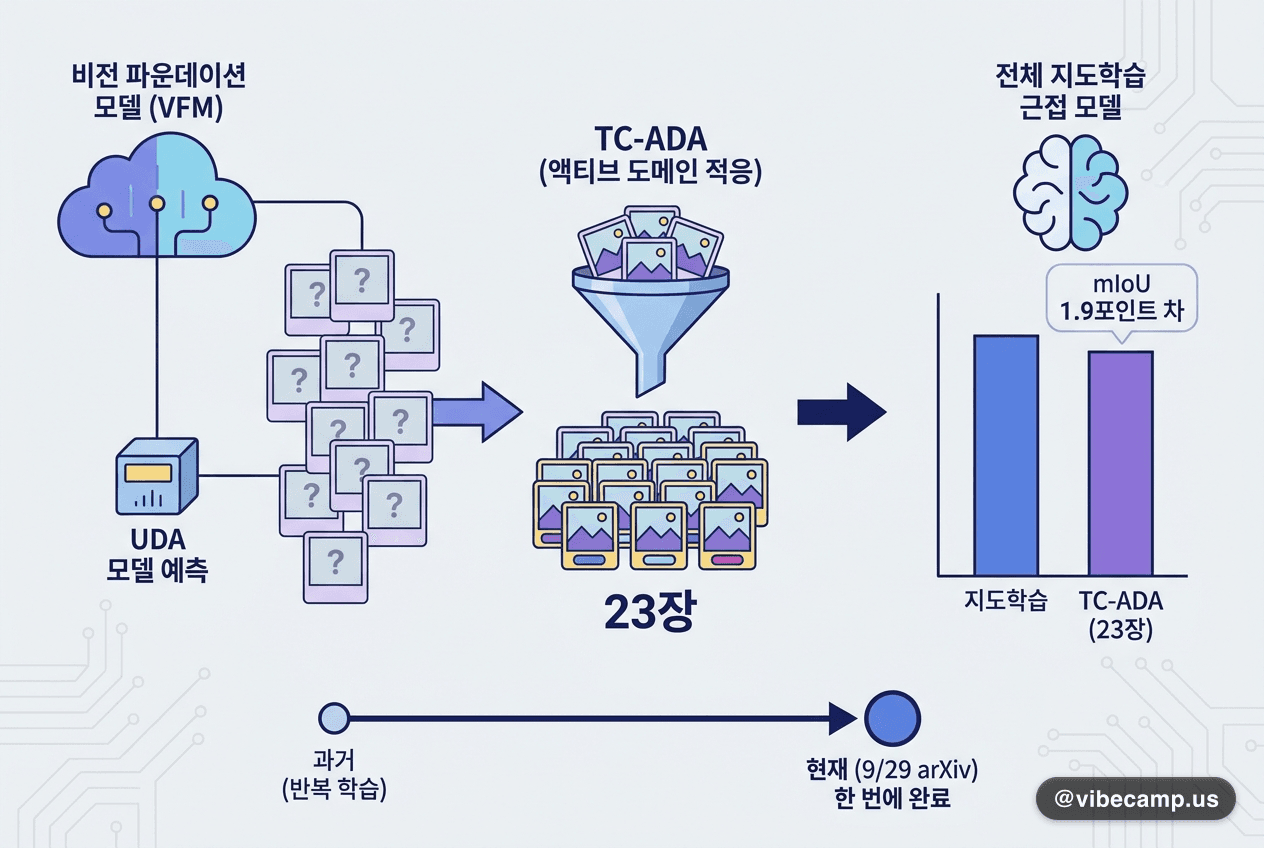 라벨 23장으로 전체 지도학습에 근접 — mIoU 1.9포인트 차