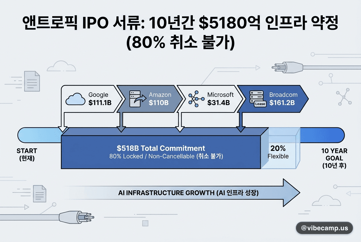 Anthropic IPO 서류, 10년 $518B 인프라 약정·80% 취소 불가
