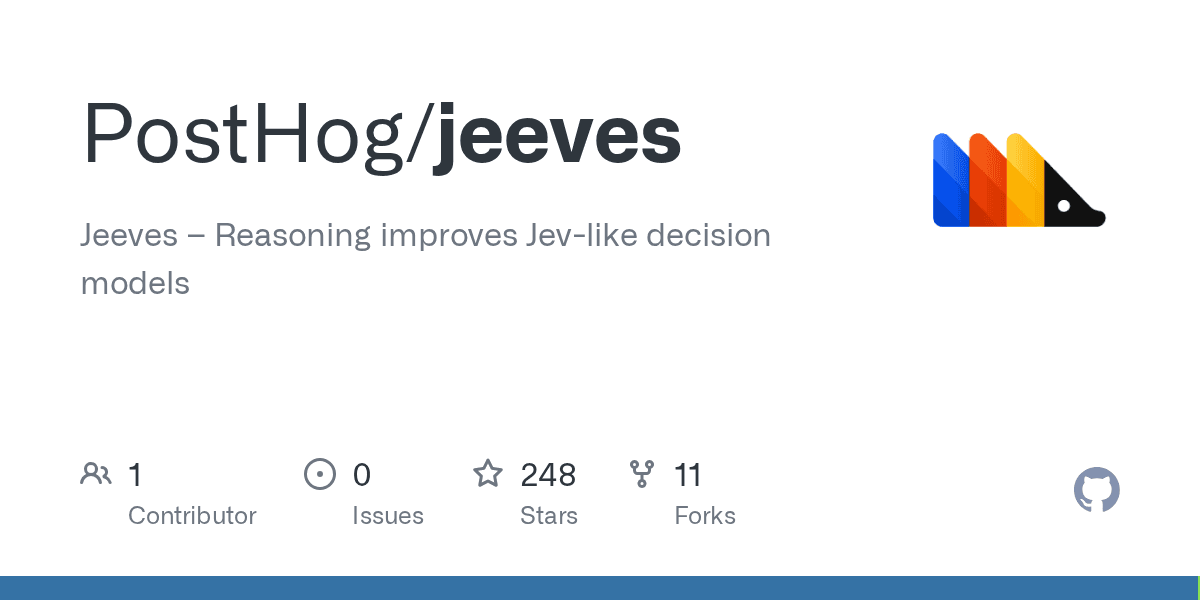 PostHog/jeeves 깃허브 저장소 카드 — 추론 강화형 9B 의사결정 분류 모델