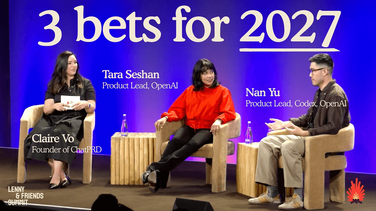 OpenAI Tara Seshan·Nan Yu가 출연한 'AI 제품의 다음 단계: 음성·에이전트·자율주행 소프트웨어' 대담 영상 썸네일