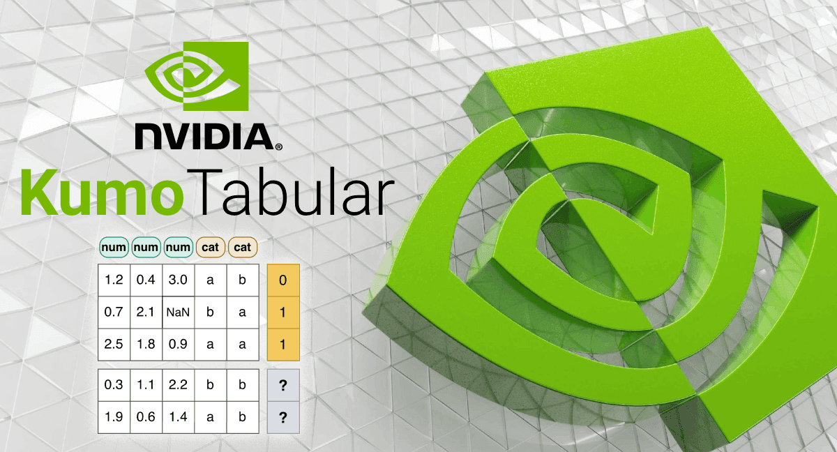 NVIDIA 로고와 'Kumo Tabular' 문구 옆에 수치·범주형 열이 섞인 표 예시가 놓인 공식 블로그 대표 이미지