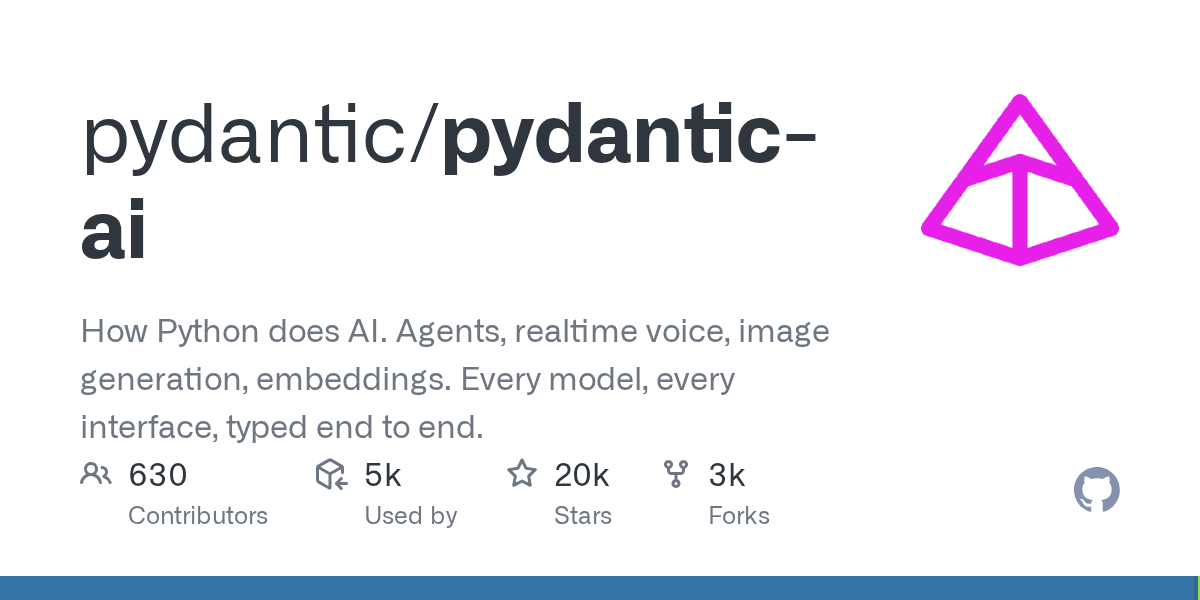 GitHub 저장소 카드 — pydantic/pydantic-ai