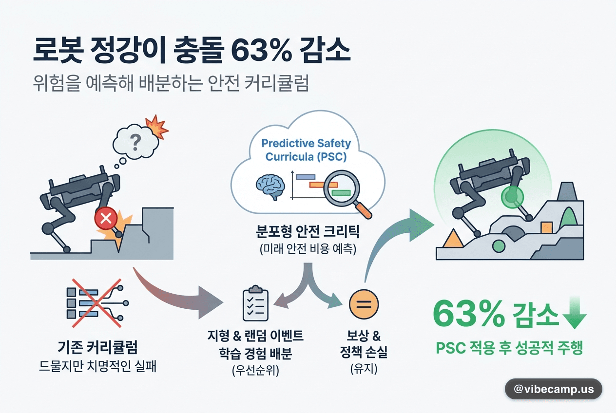 로봇 정강이 충돌 63% 감소 — 위험을 예측해 배분하는 안전 커리큘럼