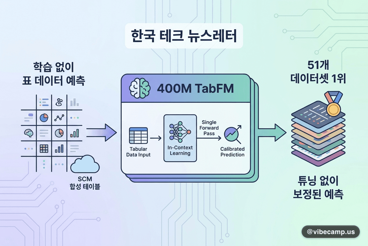 학습 없이 표 데이터 예측 — 400M 모델이 51개 데이터셋 1위