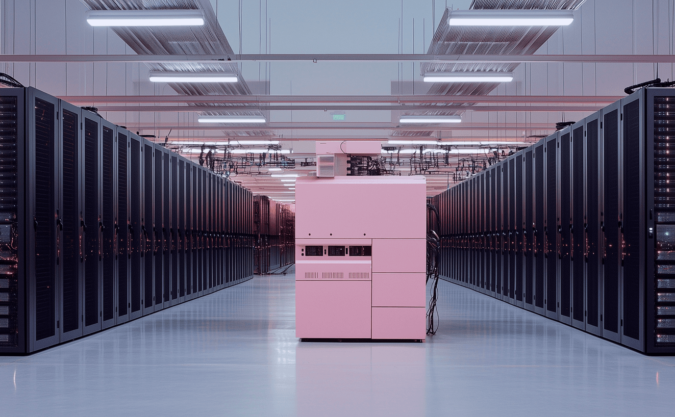 GPU 서버 랙이 늘어선 데이터센터 이미지 (GMI Cloud 투자 유치 보도 대표 이미지)