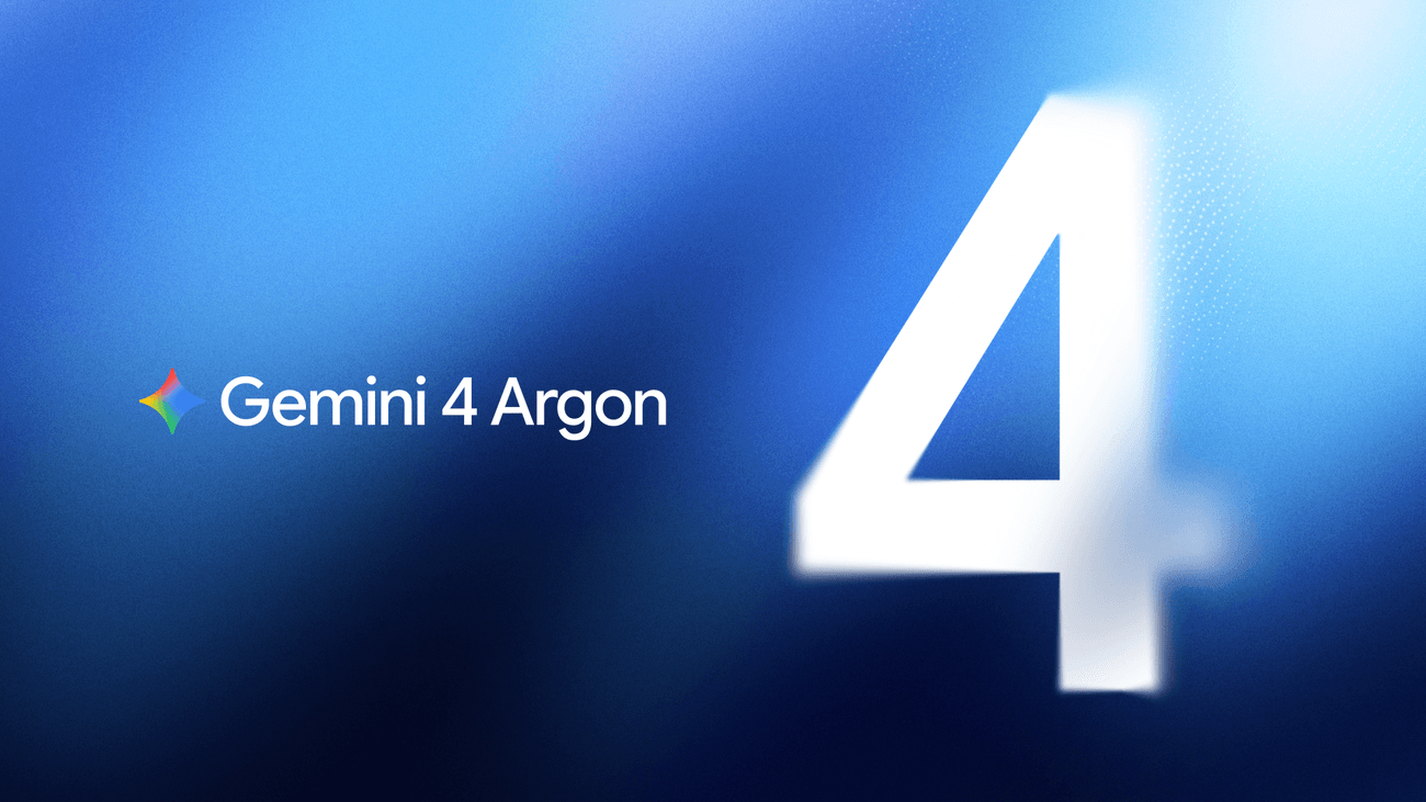Gemini 4 Argon 발표 키 아트 — 파란 배경에 Gemini 4 Argon 로고와 숫자 4