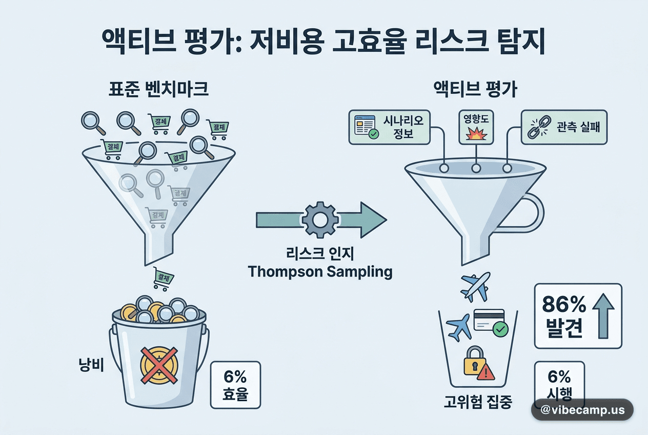 시행 6%로 고위험 실패 86% 찾았다 — 에이전트 '액티브 평가' 기법