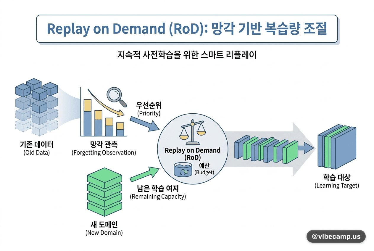 replay 비율 튜닝 없이 — 망각을 보고 복습량을 정하는 RoD