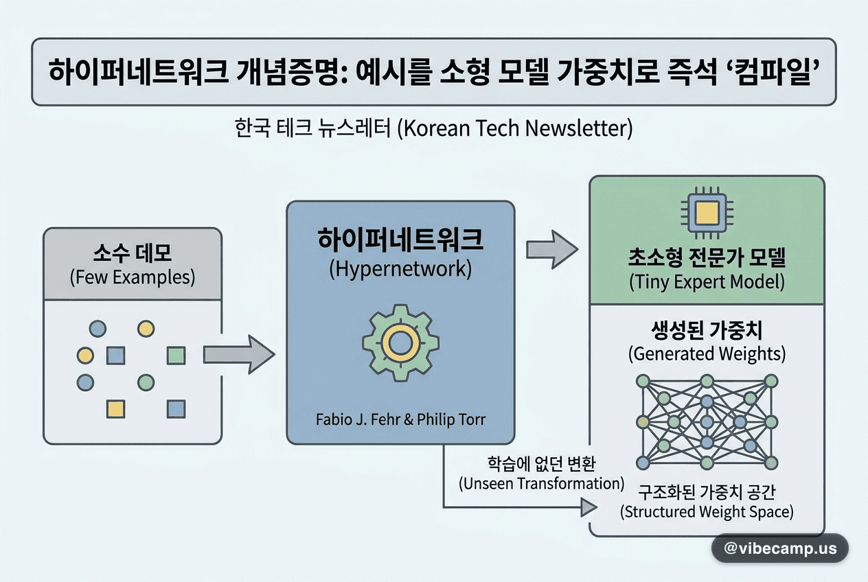 예시 몇 개를 소형 모델 가중치로 즉석 '컴파일' — 하이퍼네트워크 개념증명