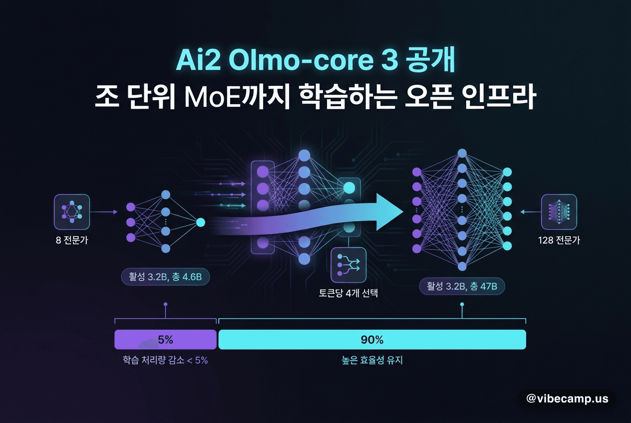 Ai2 Olmo-core 3 공개, 조 단위 MoE까지 학습하는 오픈 인프라