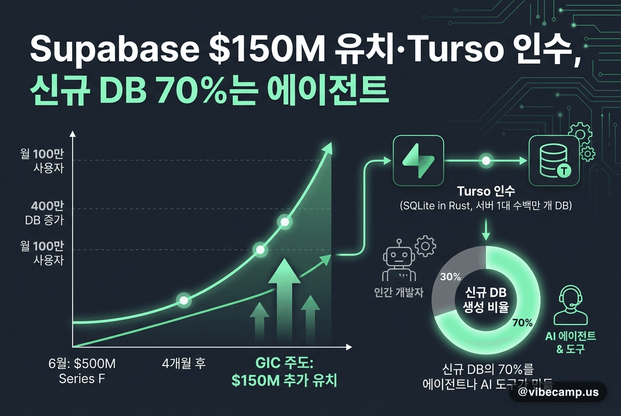 Supabase $150M 유치·Turso 인수, 신규 DB 70%는 에이전트
