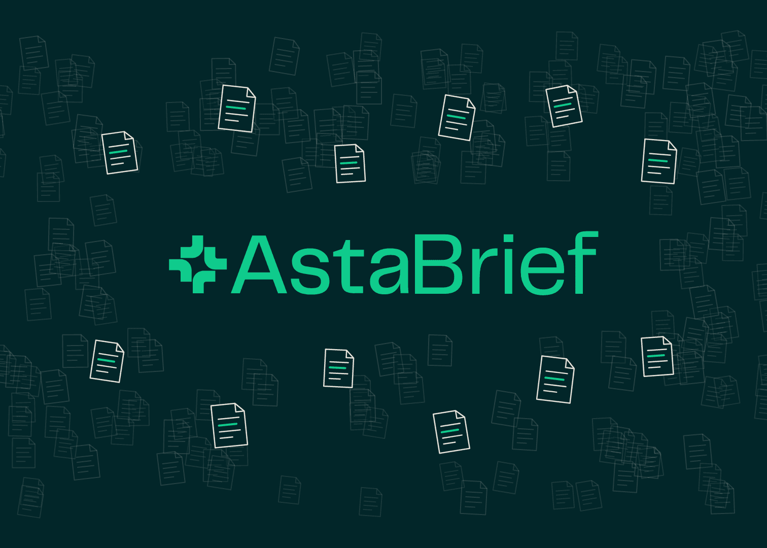 AstaBrief 로고와 흩어진 문서 아이콘이 배치된 짙은 녹색 배경의 대표 이미지