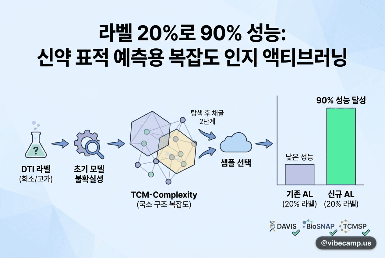 라벨 20%로 90% 성능 — 신약 표적 예측용 복잡도 인지 액티브러닝