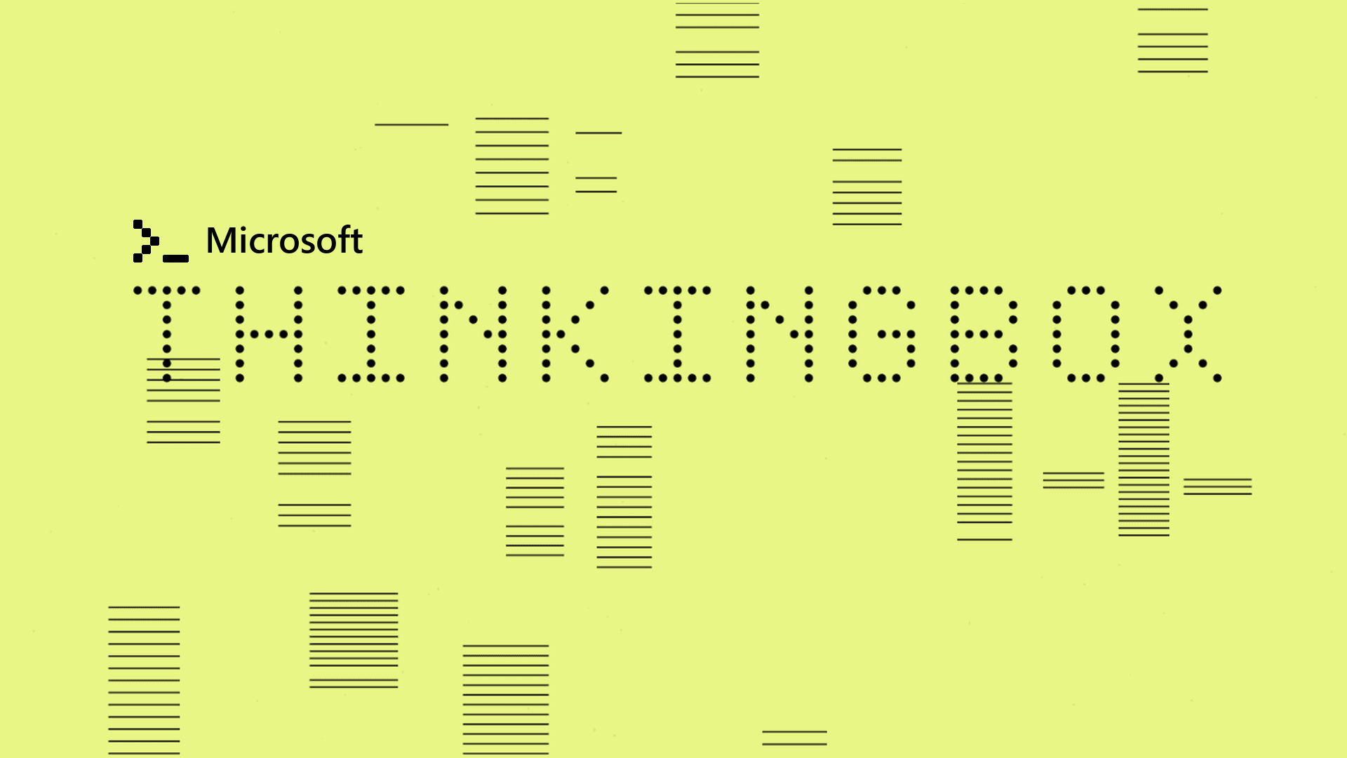 Microsoft ThinkingBox 블로그 커버 — 연두색 배경에 픽셀 스타일 'THINKINGBOX' 타이포