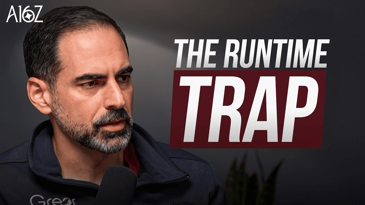 a16z 팟캐스트 'The Runtime Trap' 썸네일 — Grepr CEO 자드 나우스