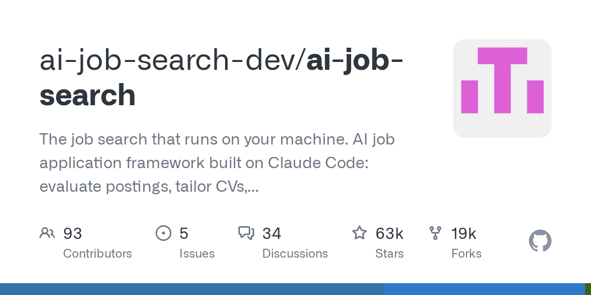 GitHub 저장소 MadsLorentzen/ai-job-search — Claude Code 기반 로컬 구직 프레임워크