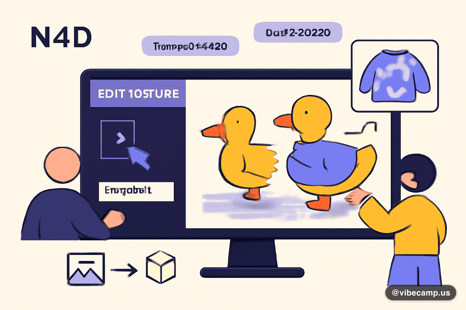 N4D Edit Texture 기능 소개 이미지 — 3D 전동공구 모델의 손잡이 텍스처를 수정하기 전과 후를 나란히 비교한 모습