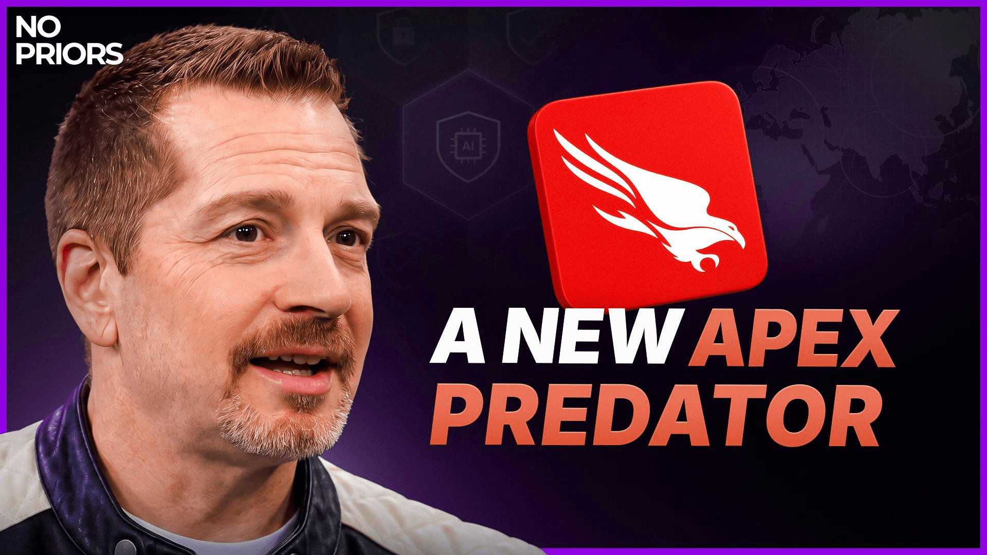 No Priors 팟캐스트 에피소드 아트 — CrowdStrike 로고와 'A NEW APEX PREDATOR' 문구 옆의 CrowdStrike CEO 조지 커츠