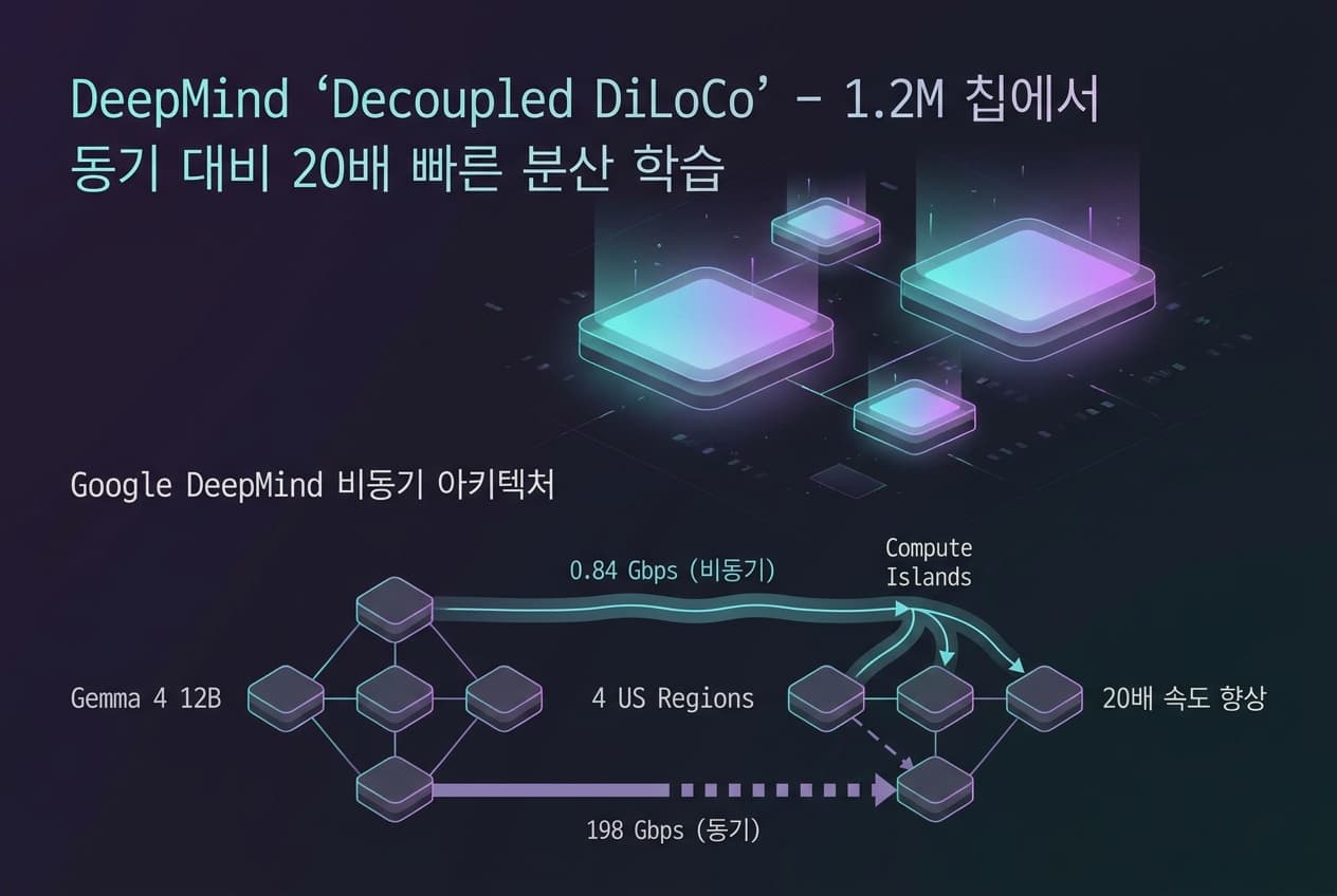 DeepMind 'Decoupled DiLoCo' — 1.2M 칩에서 동기 대비 20배 빠른 분산 학습