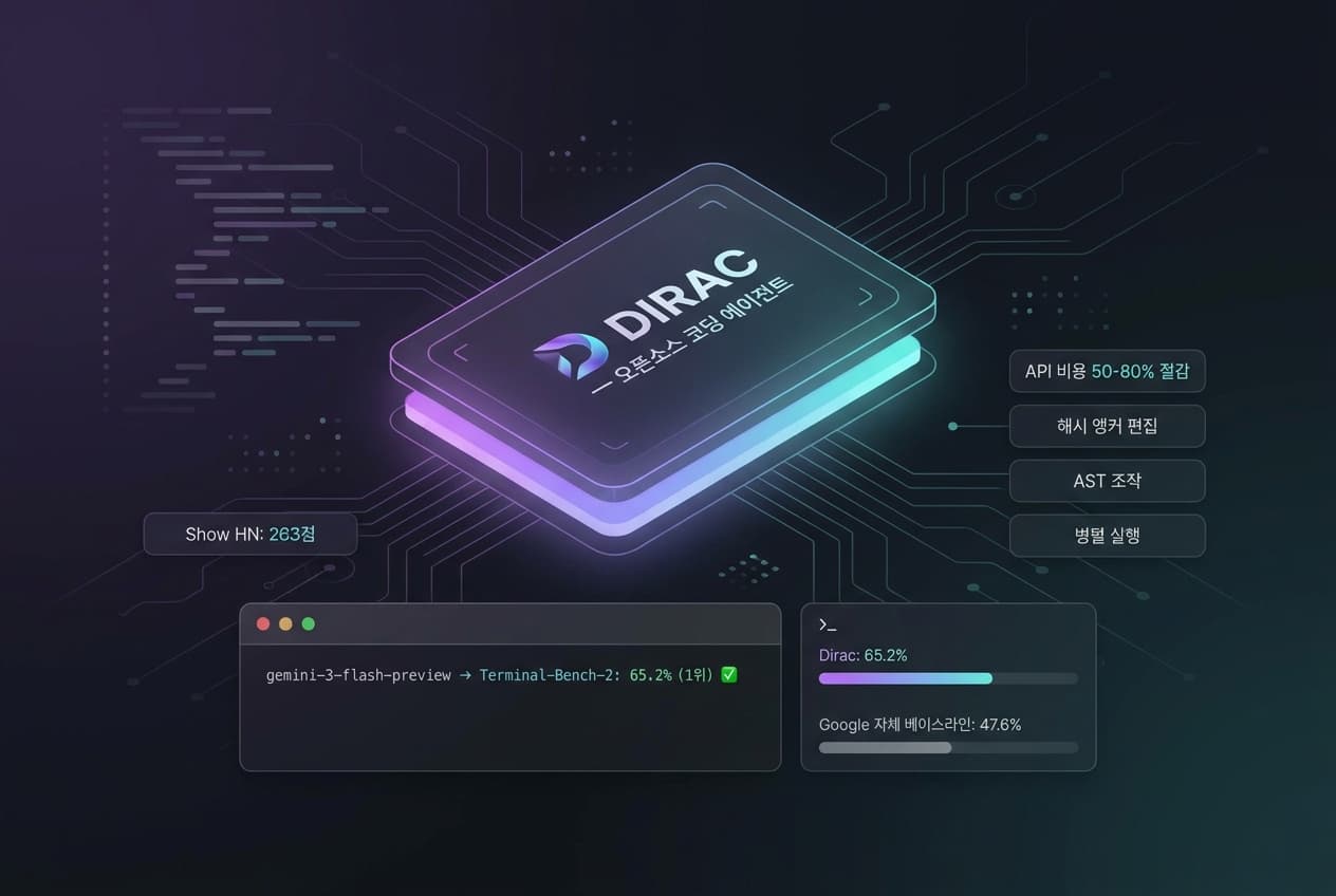 Dirac — 오픈소스 코딩 에이전트가 gemini-3-flash로 Terminal-Bench-2 1위