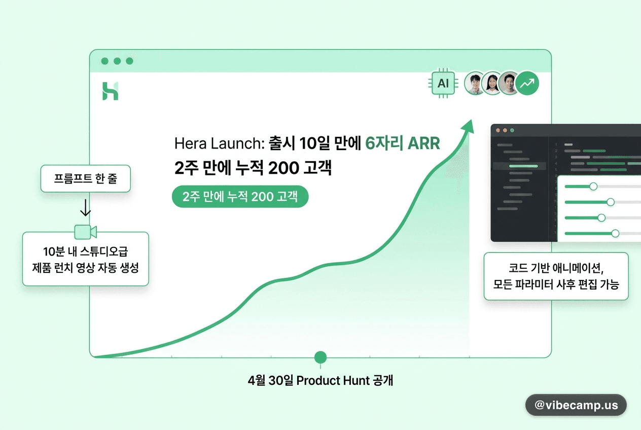Hera Launch — 4인 YC 팀이 출시 10일 만에 6자리 ARR (AI 모션 디자인)